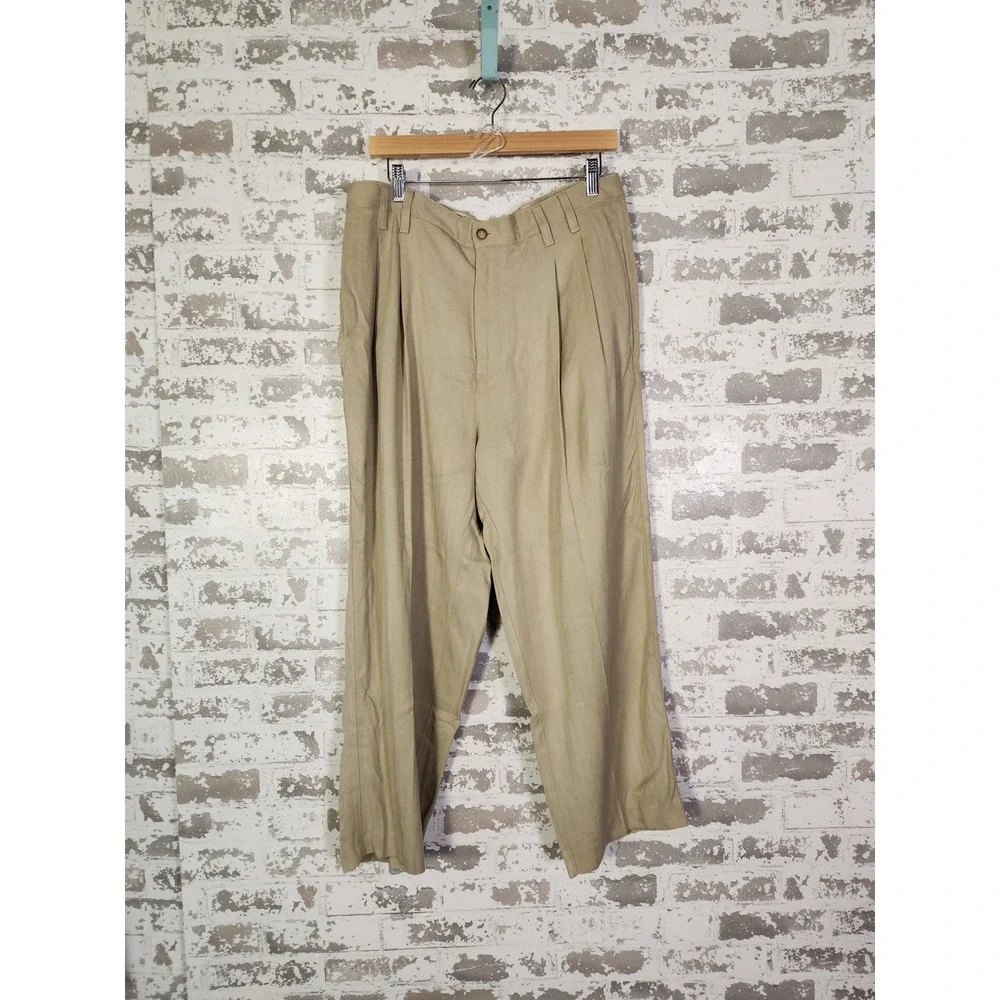 Tommy Bahama Men's Dress Pants‎ Size 34 Tan Silk Pleated Front Casual Comfort
